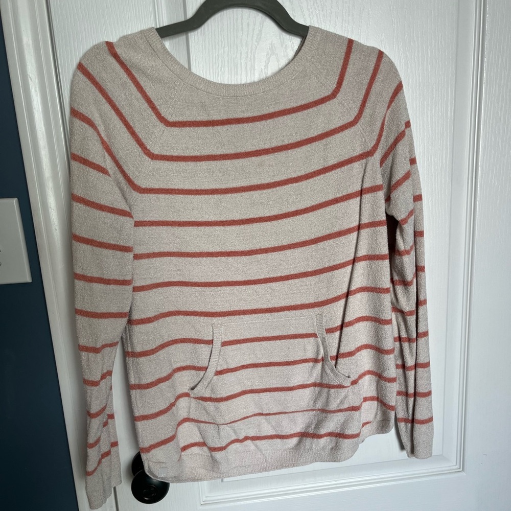 Barefoot Dreams Cream and Red Striped Sweater